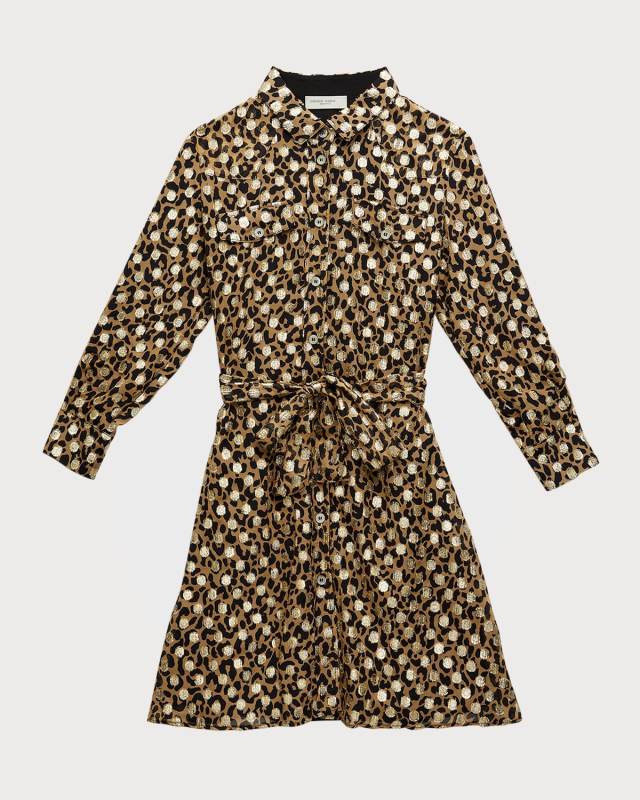 Girl's Metallic-Leopard-Print Dress, Size 4-10